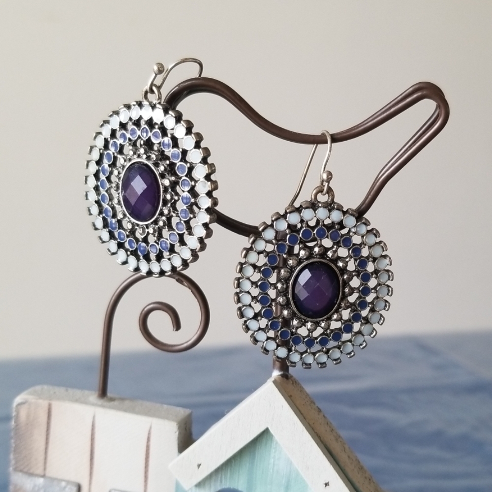 Blue and Silver Dangly Earrings